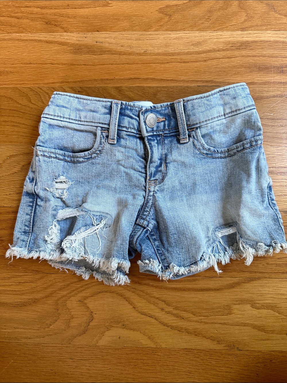 abercrombie kids light blue denim low rise midi shorts